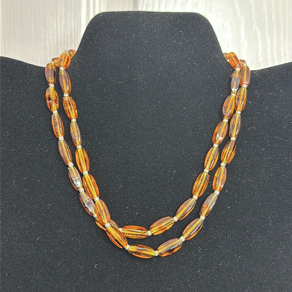 Talbots Tortoise Shell Amber Glass 30” Necklace